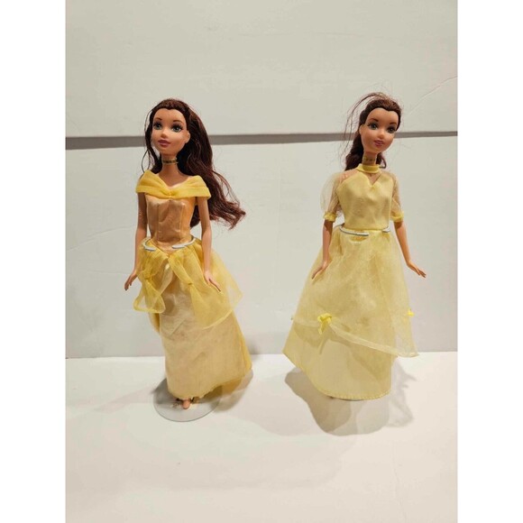 Lot of 2 Vintage Disney Belle Beauty & the Beast Barbie Doll Yellow Dress FLAWS - Picture 1 of 16